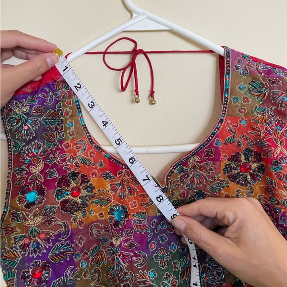 Red and Teal Lehenga - Three Pieces (Blouse, Lehenga Skirt, and Dupatta) - Picture 9 of 11